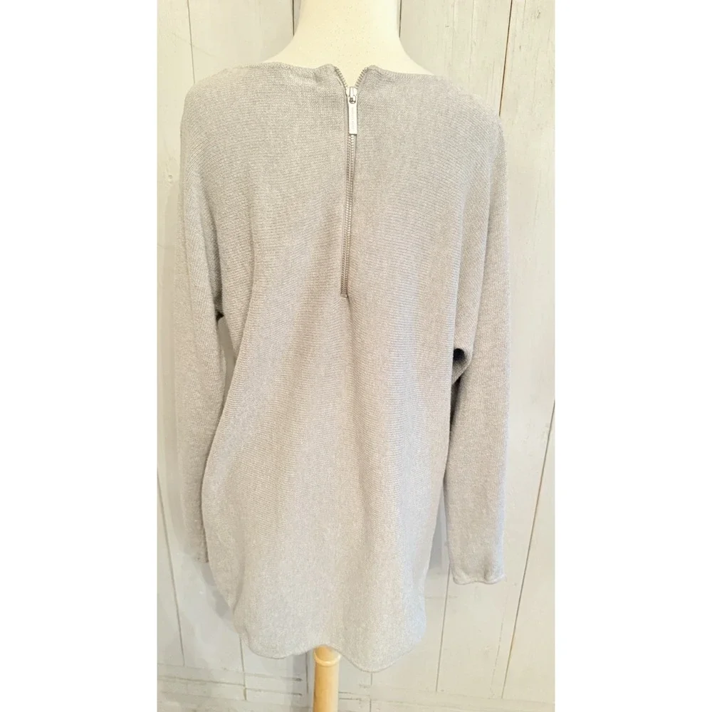 Michael Kors Sz-Lg Shirttail Hem Side Slits Zip Back Long Sleeve Sweater Grey‎